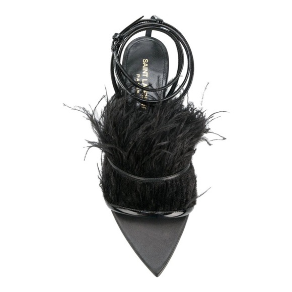 Saint Laurent Era Ostrich Feather Ankle Wrap Sandals - Picture 1 of 8